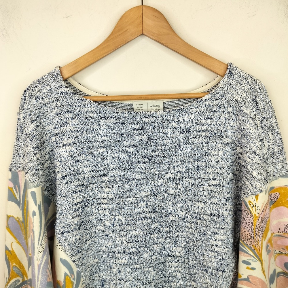 Saturday Sunday Anthropologie Flora Printed Sweatshirt XS Oversize dolman Sleeve - Picture 3 of 11